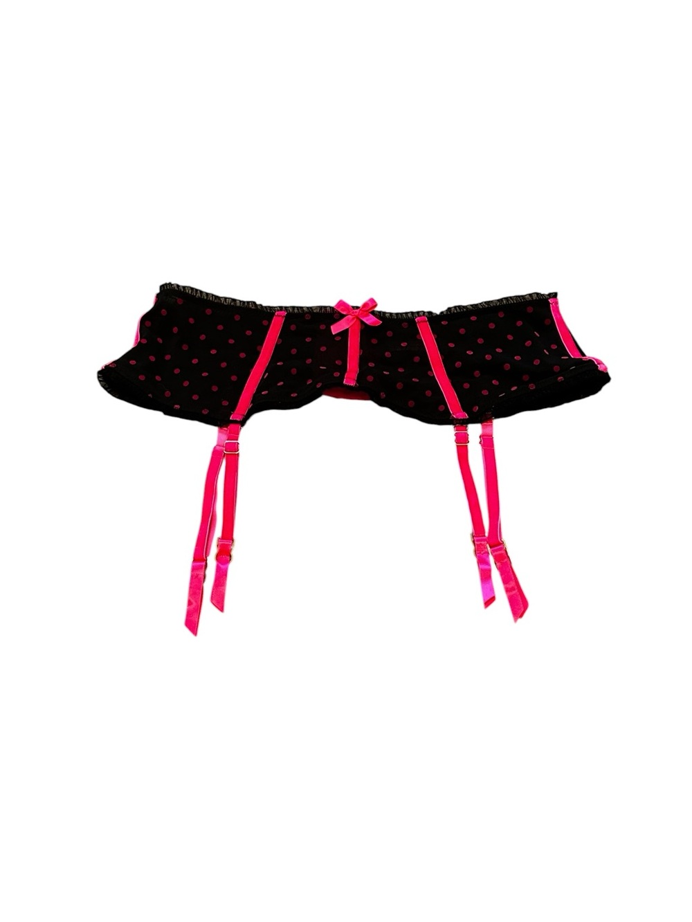 Victorias Secret Sexy Little Things Garter Belt Black Pink Polka Dots Velvet Y2K